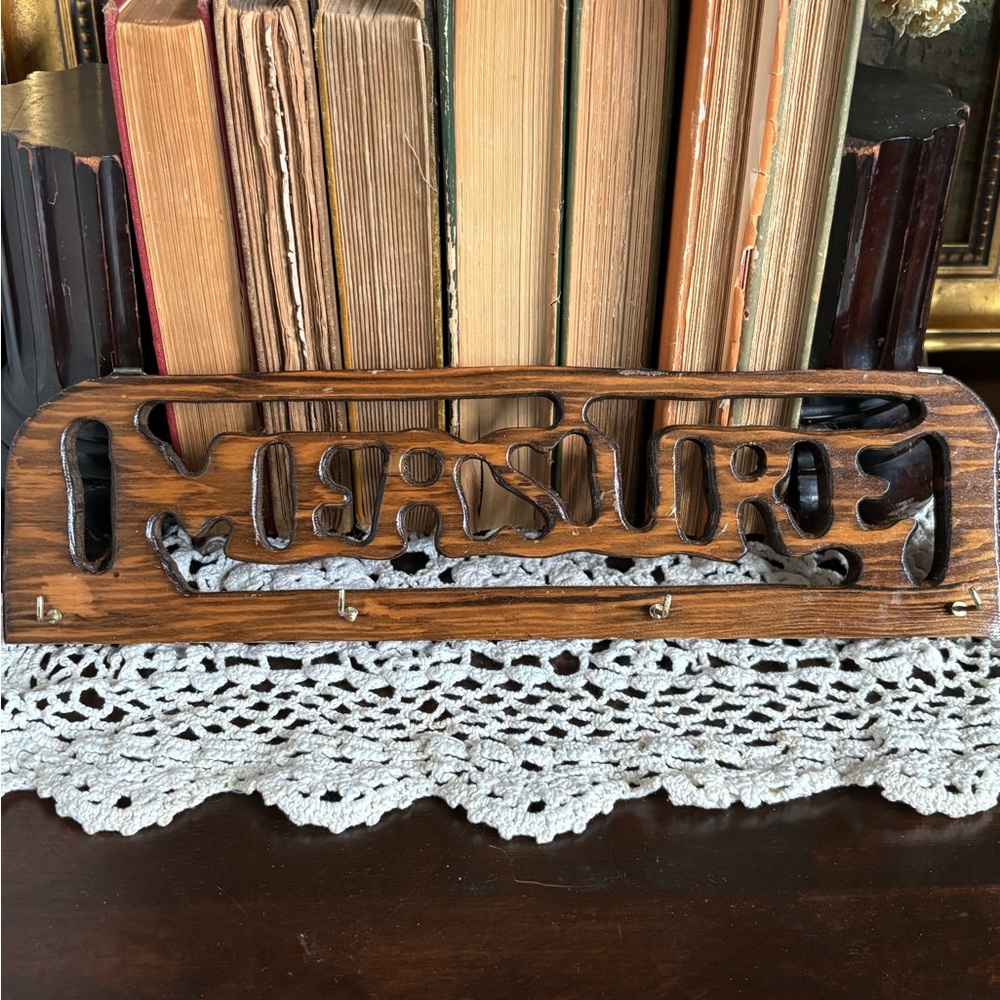Vintage Wood Carved “Measure” Kitchen Apron/Utensil Hanger